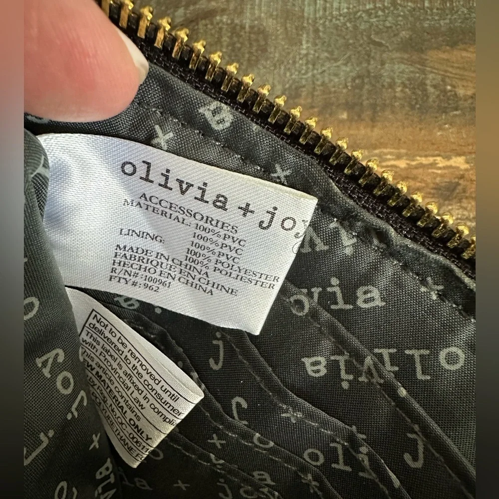 Olivia + Joy Black White Chain Wristlet Zip Clutch Handbag